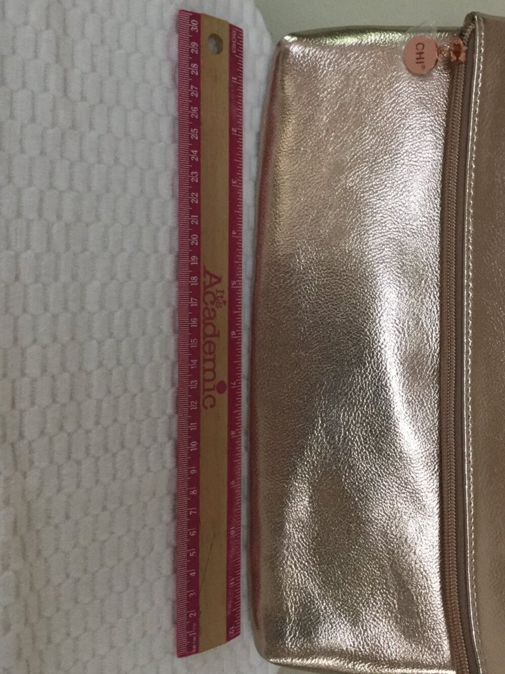CHI cosmetic bag hairstyling device storage snap foldover rose gold 12.5" x 7.5"